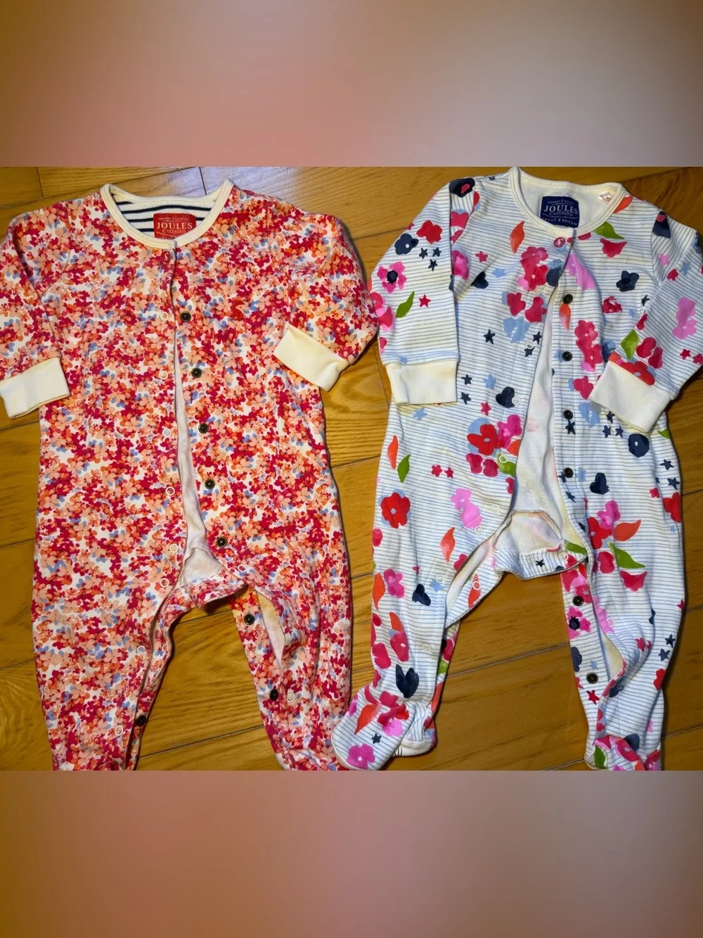 Joules Pink & Multi Floral Baby Sleepsuits